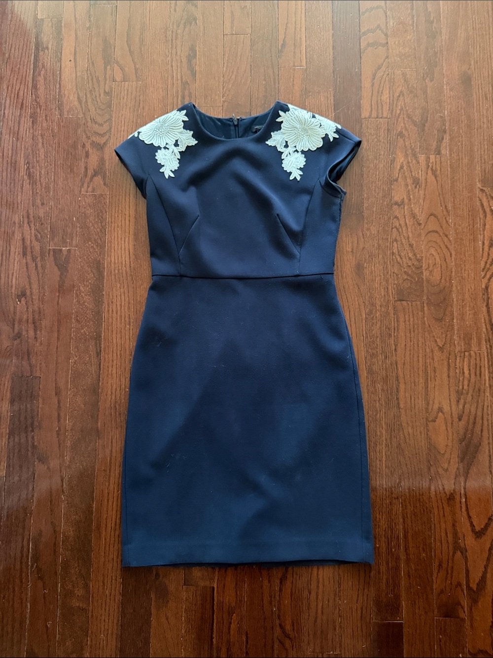 Ann Taylor Navy Mini Dress with Ivory Floral Appliqué